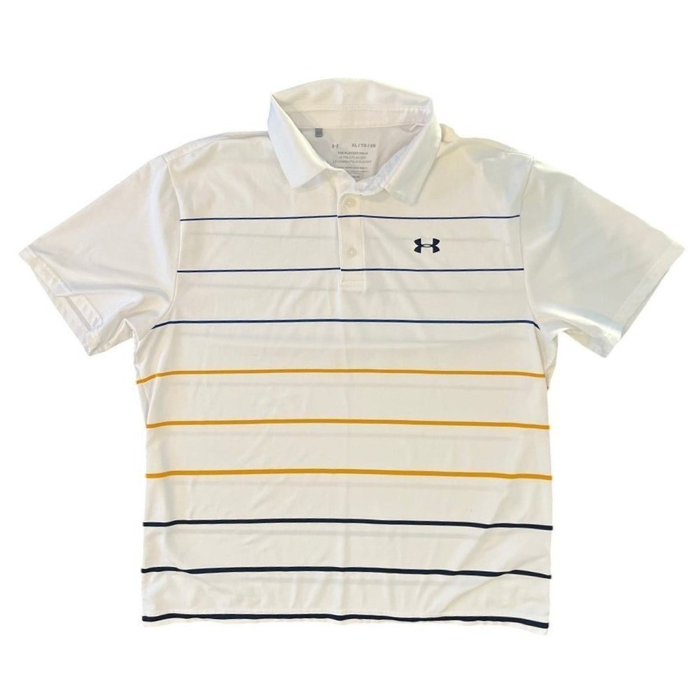 Under Armour Mens Athletic‎ Polo Shirt Striped XL White Playoff Short Sleeve